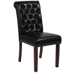Merrick Lane Falmouth Upholstered Parsons Chair with Nailhead Trim Black LeatherSoft