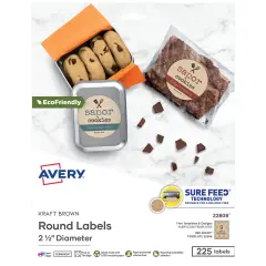 Avery Kraft Brown Round Labels with Sure Feed Technology, 2.5" Diameter, Print to the Edge, Laser/Inkjet Printable Labels, 225 Total (22808)