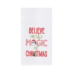 "Believe in the Magic Of Christmas" with Santa and Christmas Tree Cotton Flour Sack Kitchen Dish Towel 27L x 18W in.