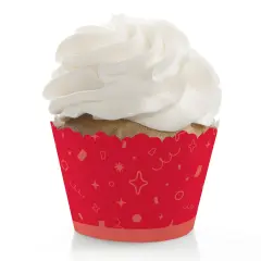 Big Dot of Happiness Red Confetti Stars - Simple Party Decorations - Party Cupcake Wrappers - Set of 12