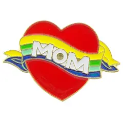Mom Heart & Ribbon Pin 1"