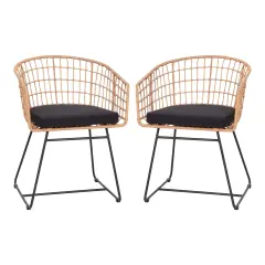Emma and Oliver Ari Set of Two All-Weather Faux Rattan Rope Chairs with Padded Cushions for Indoor and Outdoor Use Natural/Black