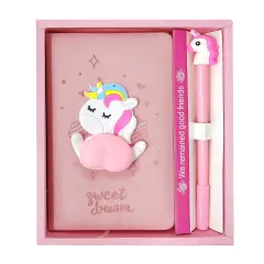 Wrapables Cute Notebook Gel Pen Set, Diary Journal Gift Set Unicorn Butt