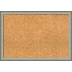 Elegant Brushed Narrow Framed Corkboard, Natural Cork Elegant Pewter