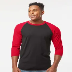 Tultex&reg; Fine Jersey Raglan Crewneck Three-Quarter Sleeve T-Shirt Black/ red