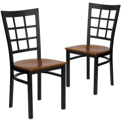 Emma and Oliver 2 Pack Window Back Metal Restaurant Chair Cherry/BlackMetal