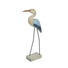 16 Inch Hand Carved Wood Blue Heron Bird Statue Home Coastal Decor Sculpture Art