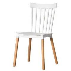 Modern Plastic Dining Chair Windsor Design with Beech Wood Legs Single White