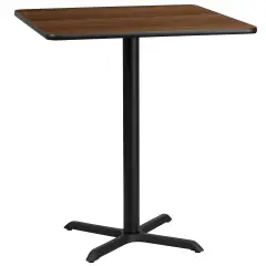Emma and Oliver 36" Square Laminate Table Top with 30"x30" Bar Height Table Base Walnut