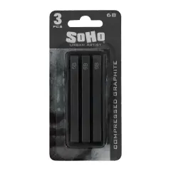 SoHo Urban Artist Compressed Graphite Sticks 6B, Pack of 3 - Premium Graphite Sticks for Drawing - Versatile & Smooth Gliding Artist Graphite - Ideal for Professionals, Students, and Artists