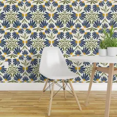 Pre-Pasted Wallpaper 2FT Wide Echinacea Botanical Tile Wildflower Blue Yellow Gold Coneflowers Native Species Custom Pre-pasted Wallpaper by Spoonflower