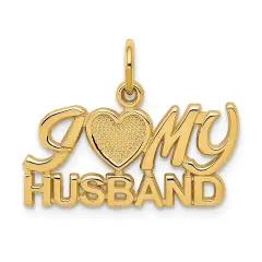 14K Gold I Love My Husband Charm Love Pendant Jewelry 17mm x 22mm