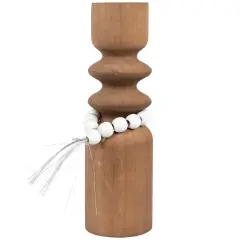 Northlight Wooden Tealight Candle Holder with Beaded Tassel - 9.75" - Brown