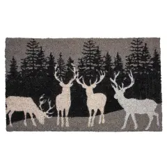 Northlight Natural Coir Rectangular Forest Reindeer Christmas Doormat 18" x 30" Black