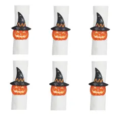 Witchy Pumpkin Halloween Napkin Ring Set of 6