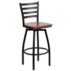 Emma and Oliver Ladder Back Swivel Metal Restaurant Dining Barstool Cherry/BlackMetal