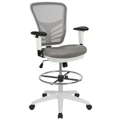Emma and Oliver Mid-Back Mesh Adjustable Ergonomic Drafting Chair, Task Chair LightGrayMesh/White