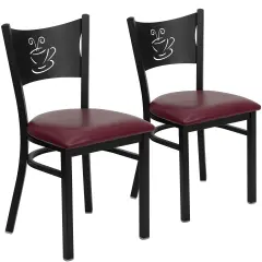 Emma and Oliver 2 Pack Coffee Back Metal Restaurant Chair BurgVYL/BlackMetal