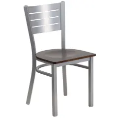 Emma and Oliver Silver Slat Back Metal Restaurant Dining Chair WalnutSeat/Silver