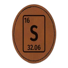 Sulfur Periodic Table of Elements Science Chemistry Round Iron-On Engraved Faux Leather Patch Applique - 2.5" Brown