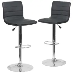 Emma and Oliver Modern Vinyl Adjustable Height Barstool with Horizontal Stitch Back, Set of 2 Gray