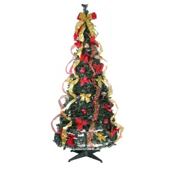 Northlight 6' Pre-Lit Gold and Red Pre-Decorated Pop-Up Artificial Christmas Tree, Clear Lights Green