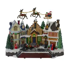 Northlight LED Lighted and Animated Christmas Village with Flying Sleigh Decoration - 16" White