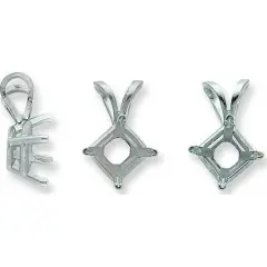 14K White Gold 4 Prong Princess Pendant Setting 7.5mm