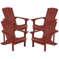 Emma and Oliver 4 Pack Outdoor All-Weather Poly Resin Wood Adirondack Chairs Red