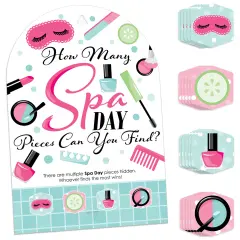 Big Dot of Happiness Spa Day - Girls Makeup Party Scavenger Hunt - 1 Stand and 48 Game Pieces - Hide and Find Game