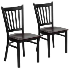 Emma and Oliver 2 Pack Vertical Back Metal Restaurant Chair Mahogany/BlackMetal