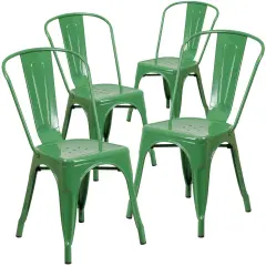 Emma and Oliver Commercial Grade 4 Pack Metal Indoor-Outdoor Stackable Chair Green