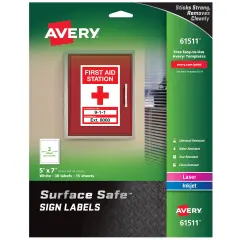 Avery Removable Label Safety Signs, 5" x 7", Printable, Water/Chemical Resistant, 30 Labels (61511)