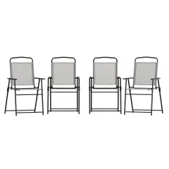 Emma and Oliver Munroe Set of 4 Textilene Folding Sling Style Patio Chairs with Armrests Gray