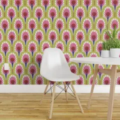 Peel & Stick Wallpaper 2FT Wide Animal Print Art Deco Bold Modern Feathers Custom Removable Wallpaper by Spoonflower