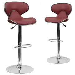 Emma and Oliver 2 Pack Contemporary Cozy Mid-Back Vinyl Adjustable Height Barstool with Chrome Base Burgundy