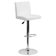 Emma and Oliver Panel Back Adjustable Height Barstool with Chrome Base White