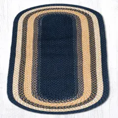 Earth Rugs C-79 Lt. Blue / Dark Blue / Mustard Oval Braided Rug 2 Feet X 6 Feet