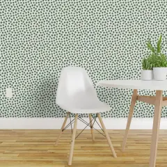 Peel & Stick Wallpaper 2FT Wide Green Circles Polka Dot White Painted Dots Random Artistic Small Scale Custom Removable Wallpaper by Spoonflower