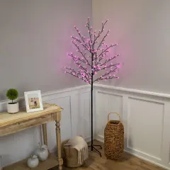 Northlight Pre-Lit Sakura Cherry Blossom Flower Artificial Tree - 6' - Pink LED Lights Black