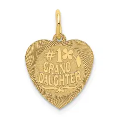 14K Yellow Gold #1 Granddaughter Heart Charm Pendant Jewerly 18mm x 14mm