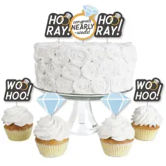 Big Dot of Happiness Just Engaged - Black and White - Dessert Cupcake Toppers - Engagement Party Clear Treat Picks - Set of 24