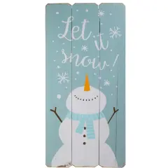 Northlight 24" Wooden 'Let It Snow' Snowman Hanging Christmas Wall Sign Blue