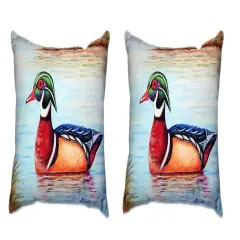Pair Of Betsy Drake Male Wood Duck II No Cord Pillows 16 X 20