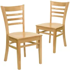 Emma and Oliver 2 Pack Ladder Back Wooden Restaurant Chair NaturalSeat/Natural