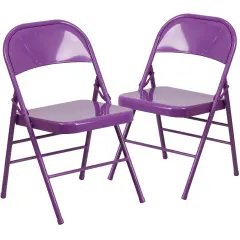 Emma and Oliver 2 Pack Home & Office Colorful Metal Folding Chair Teen and Event Seating Impulsive Purple