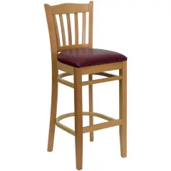 Emma and Oliver Vertical Slat Back Wooden Restaurant Dining Barstool BurgundyVYL/Natural