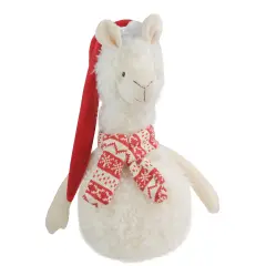 Northlight Llama with Scarf and Santa Hat Christmas Figurine - 17.75" - Cream and Red