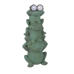 Green Resin Standing Frogs Solar LED Sculpture Decorative Garden Art Yard Light