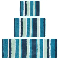 mDesign Striped Microfiber Bathroom Spa Mat Rugs/Runner, Set of 3